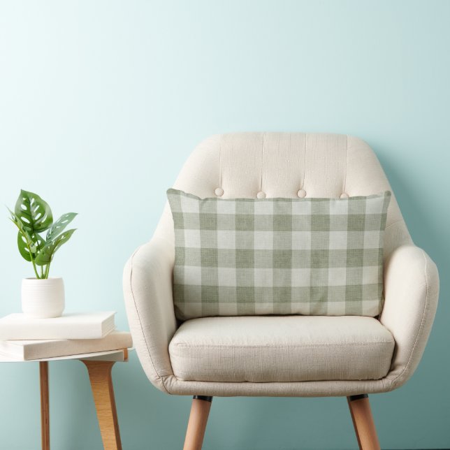 Salvia Grön Gingham Buffalo Rutig Linne Struktur Lumbarkudde (Stol)