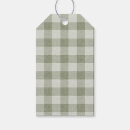 Salvia Grön Gingham Buffalo Rutig Linne Struktur Presentetikett