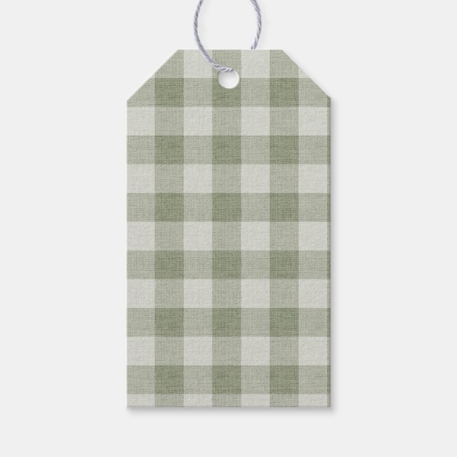 Salvia Grön Gingham Buffalo Rutig Linne Struktur Presentetikett (Framsidan)