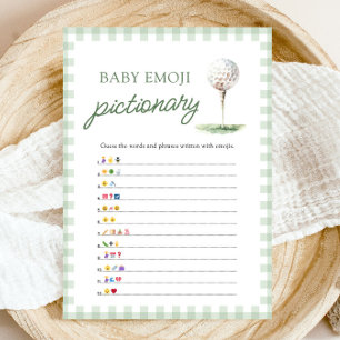 Salvia Grön Gingham Golf Baby Emoji Pictionary Spe Inbjudningar