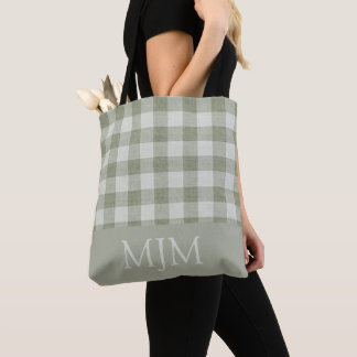 Salvia Grön Gingham Monogram Anpassat Namn Tygkasse