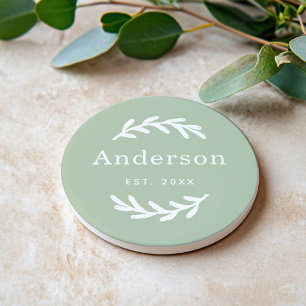 Salvia Grön Lagerkrans Sistnamn Monogram Underlägg