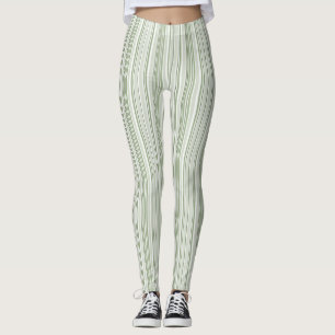 Salvia Grön (Ljus, Mellan, Mörk) och Vit Randig Leggings