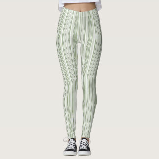 Salvia Grön (Ljus, Mellan, Mörk) och Vit Randig Leggings