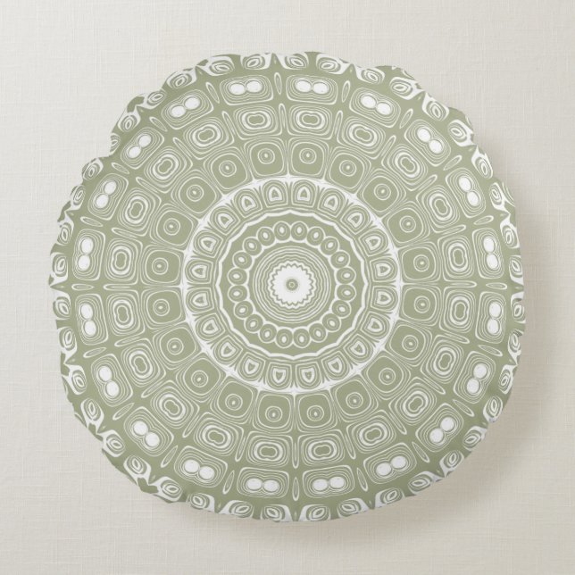 Salvia Grön Mandala Mönster Rund Kudde (Framsidan)