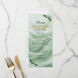 Salvia Grön Marmor & Guld Bröllopsmeny Meny