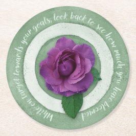 Salvia Grön med Lila Ros Inspirerande Citat Underlägg Papper Rund