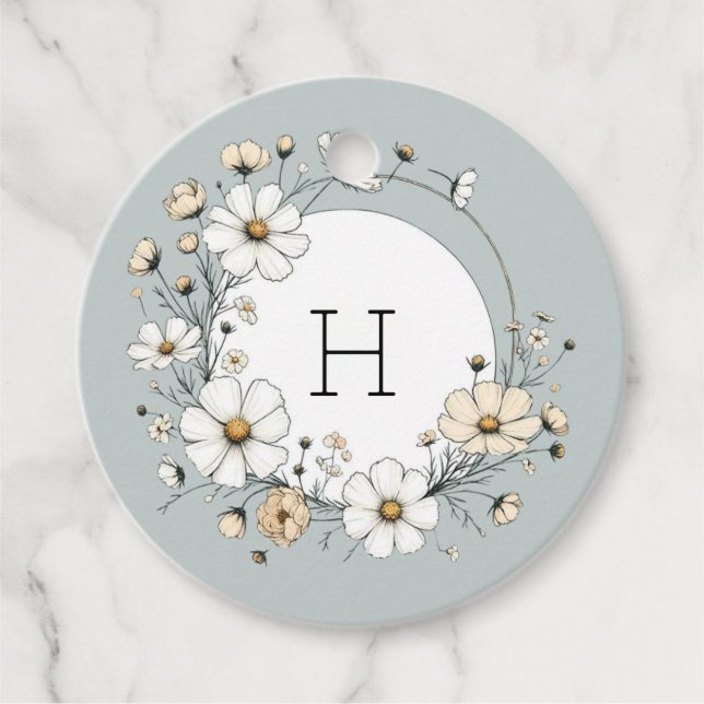 Salvia Grön Monogram Boho Blommor Personlig Gåvor Etiketter (Framsida)