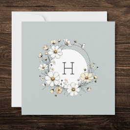 Salvia Grön Monogram Boho Blommor Personlig Tack Kort