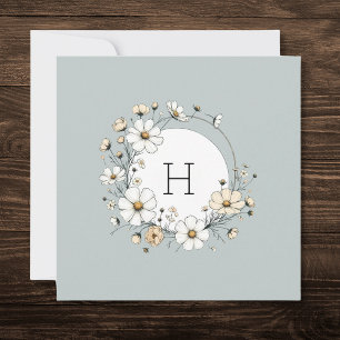 Salvia Grön Monogram Boho Blommor Personlig Tack Kort