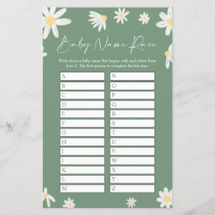 Salvia Grön Namntävling Baby Shower Spelkort