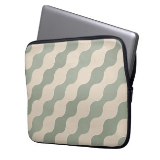 Salvia Grön och Kräm Flytande Våg Lyxig Geometrisk Laptop Fodral