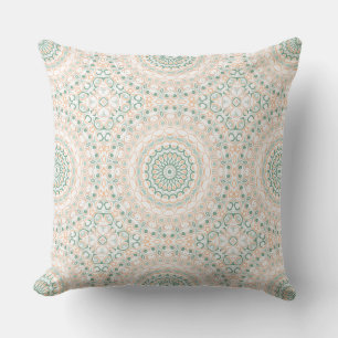 Salvia Grön och Persika Mandala Mönster Kudde