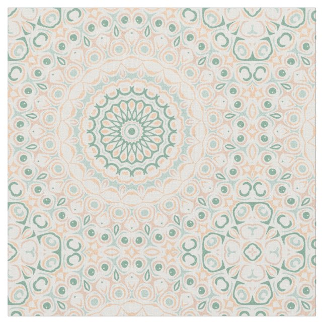 Salvia Grön och Persika Mandala Mönster Tyg (Närbild)