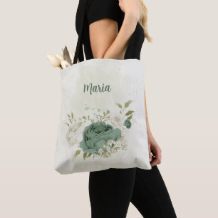 salvia grön och vit blomma tygkasse
