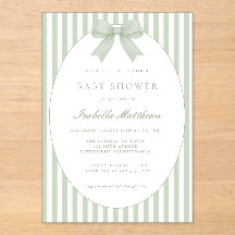 Salvia Grön Randig Baby Shower Inbjudan med Slinga
