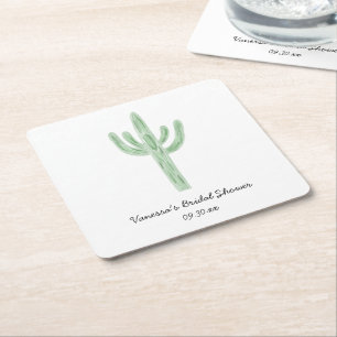 Salvia Grön Saguaro Kaktus Bröllopsdusch Underlägg Papper Kvadrat