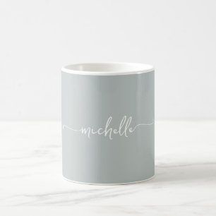Salvia Grön Stilren Monogram Signatur Skrift Kaffemugg