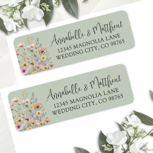 Salvia Grön Vildblomma Blommig Returadress Etikett (Sage Green Wildflower Floral Return Address Label )