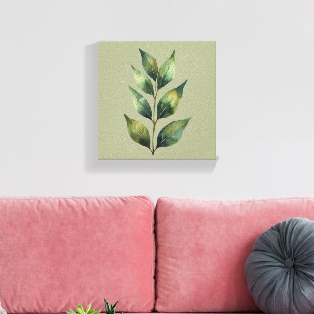 Salvia Gröna Botaniska Blad Canvas (Insitu (Vardagsrum))