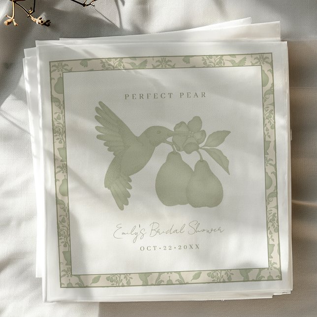 Salvia Gröna Perfekta Päron Bröllopsdusch Servette Pappersservett (Perfect Pear Bridal Shower Napkins)