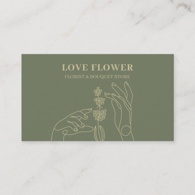 Salvia Guld Florist Botanisk Händer Håller Visitkort (Framsida)
