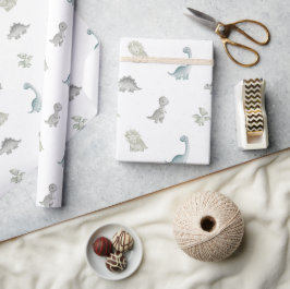Salvia och grått akvarelldinosauriepresentinslag presentpapper
