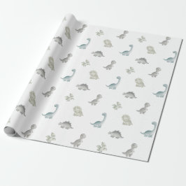 Salvia och grått akvarelldinosauriepresentinslag presentpapper