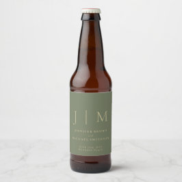 Salvia och Guld Enkel Minimalistisk Drinkbröllop Ölflaska Etikett