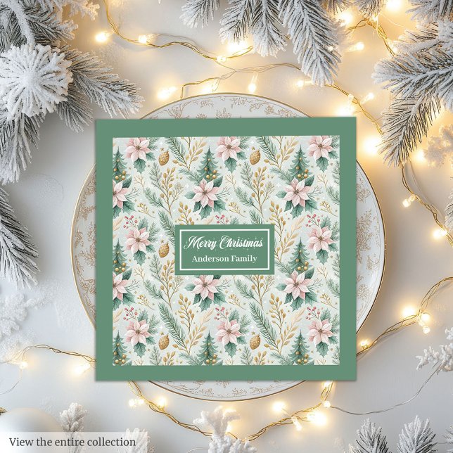 Salvia och Guld Servetter Anpassad Jul Monogram (Sage and Gold Napkins Custom Christmas Monogram Art)
