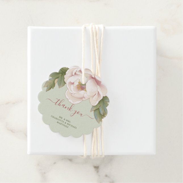 Salvia och Rödfärgad Peony Blommig Tacksamhet Bröl Gåvor Etiketter (På plats)