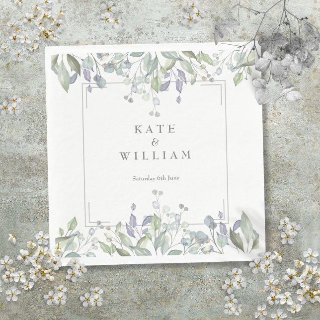 Salvia och Syren Blommig Geometrisk Bröllop Pappersservett (Sage and Lilac Floral Geometric Wedding Napkins)
