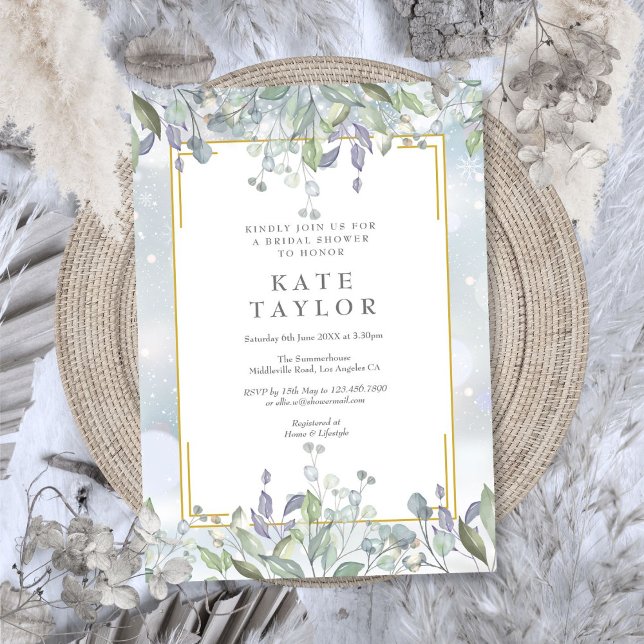 Salvia och Syren Blommig Vinter Bröllopsdusch Inbjudningar (Sage and Lilac Floral Winter Bridal Shower Invitation)