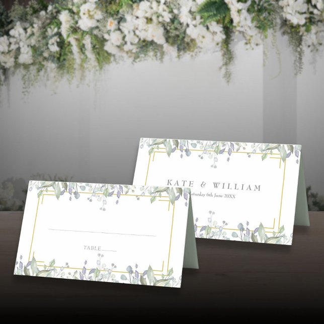 Salvia och Syrlilja Akvarell Blommig Bröllop Placeringskort (Sage and Lilac Watercolor Floral Wedding Place Card)