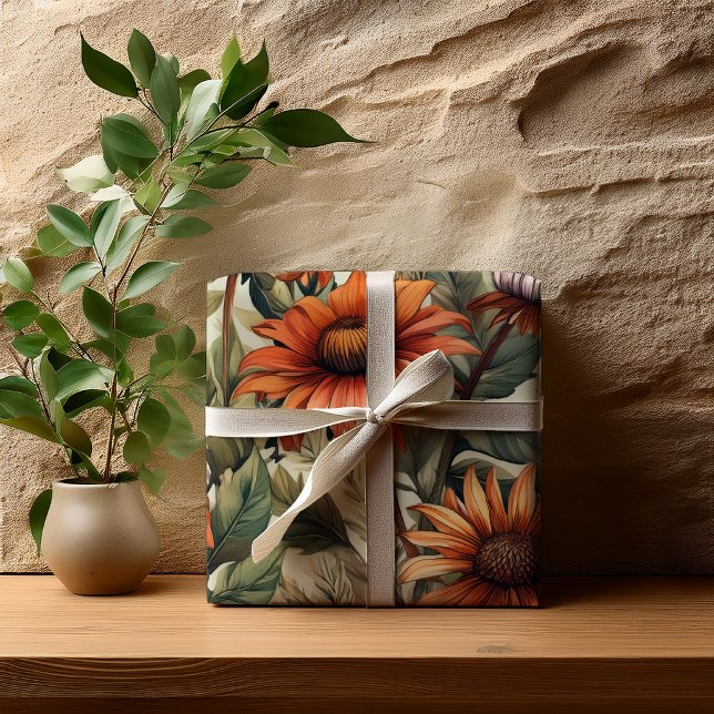 Salvia Terrakotta Botanisk Blommig Bröllopsdusch Presentpapper (Sage Terracotta Botanical Floral Bridal Shower Wrapping Paper)
