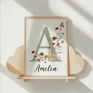 Salvia Vildblomma Boho Flickrum Namn Monogram Poster