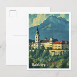 Salzburg Austria Artistic Travel Illustration Vykort