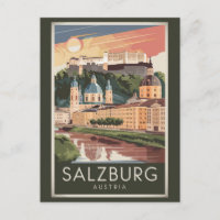 Salzburg Austria Illustration Travel Art Vintage