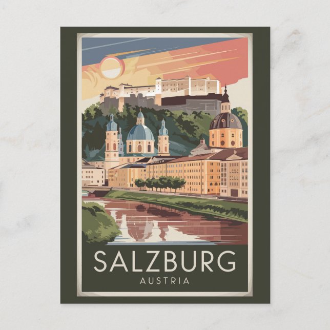 Salzburg Austria Illustration Travel Art Vintage Vykort (Framsida)