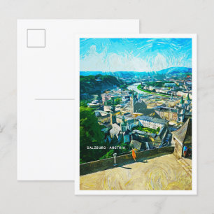 Salzburg Austria Oil Paint City Landscape Vykort