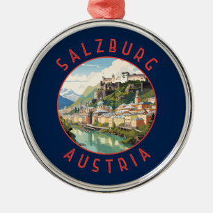 Salzburg Austria Retro Distress Circle Julgransprydnad Metall