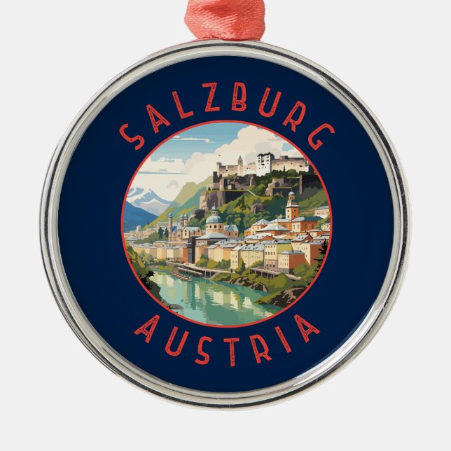Salzburg Austria Retro Distress Circle Julgransprydnad Metall (Framsidan)