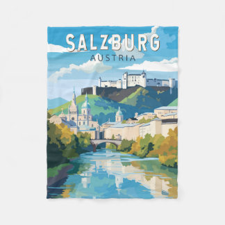 Salzburg Austria Travel Art Vintage Fleecefilt