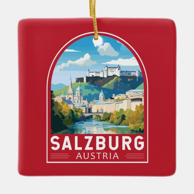 Salzburg Austria Travel Art Vintage Julgransprydnad Keramik (Framsida)