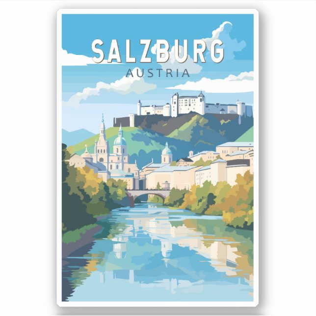 Salzburg Austria Travel Art Vintage Klistermärken (Framsida)