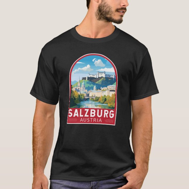 Salzburg Austria Travel Art Vintage T Shirt (Framsida)