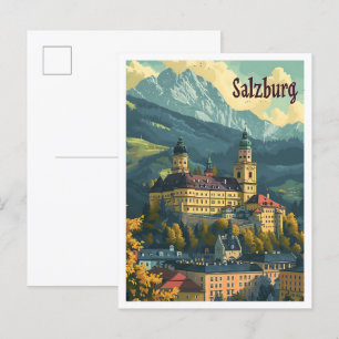 Salzburg Austria Vintage Art Travel Illustration Vykort