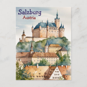 Salzburg med slottet i Österrike Vykort