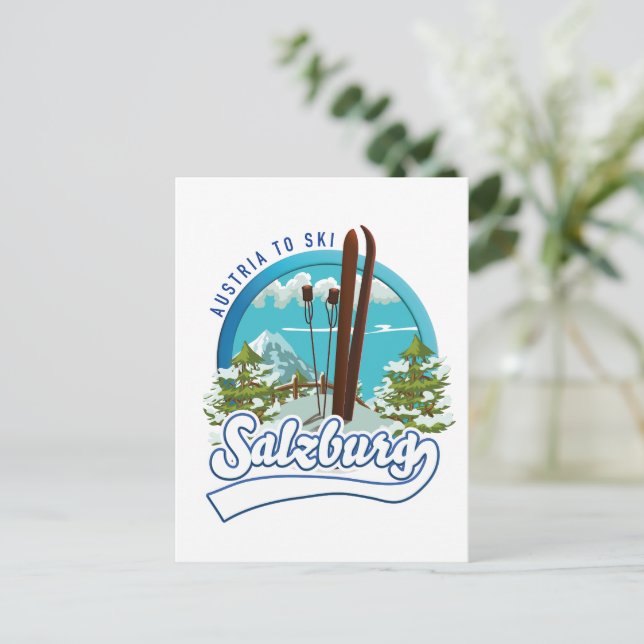 Salzburg Österrike att åka skidor logotyp. Vykort (Stående Fram)