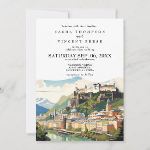 Salzburg Österrike Bröllopsinbjudan Retro Inbjudningar